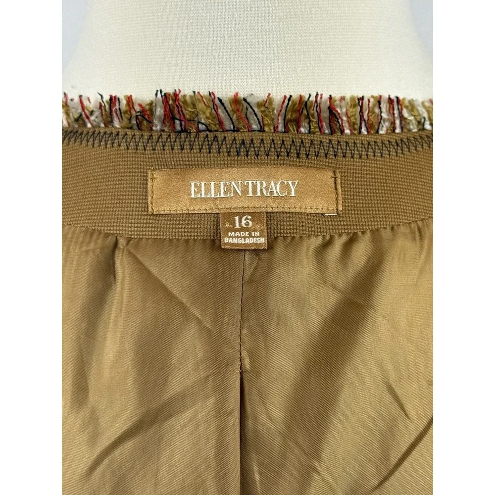 Ellen Tracy Beige Tweed Bamboo Accents Zip Blazer Size 16